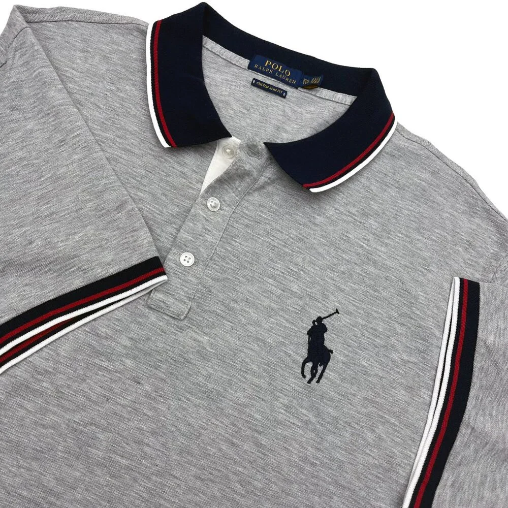 Polo Ralph Lauren Custom Slim Fit Gray Stripe Blue White Shirt Mens XXL 2X 2XL